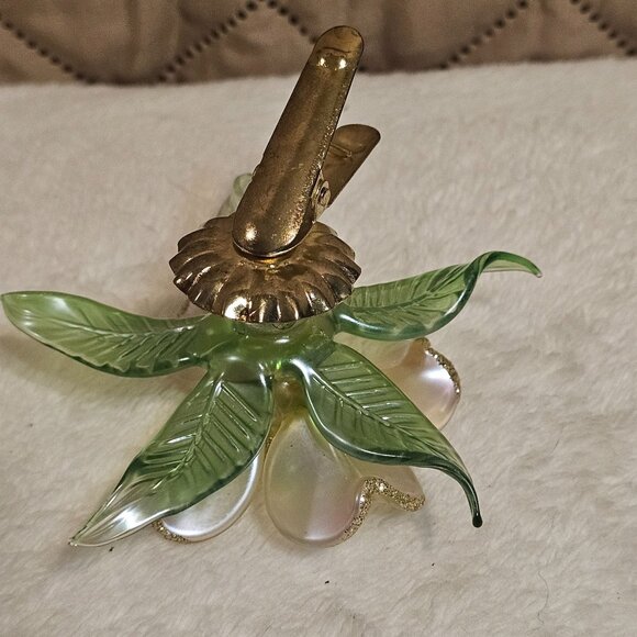 Vtg Hand Made Art Glass Dogwood Flower Pink White Yellow Green With Clip - Picture 6 of 6